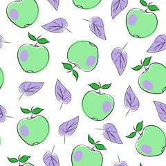 Apple fruit seamless pattern. Hand drawn vector background.
