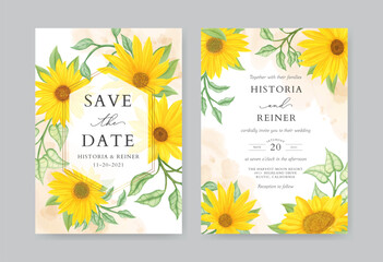 Rustic sunflower wedding invitation card template