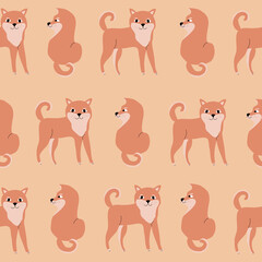 Adorable shiba inu dogs with funny eyes. Dog seamless pattern.