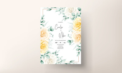 Beautiful blooming watercolor flower frame wedding invitation card