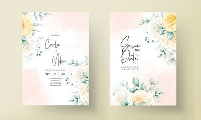 Beautiful blooming watercolor flower frame wedding invitation card
