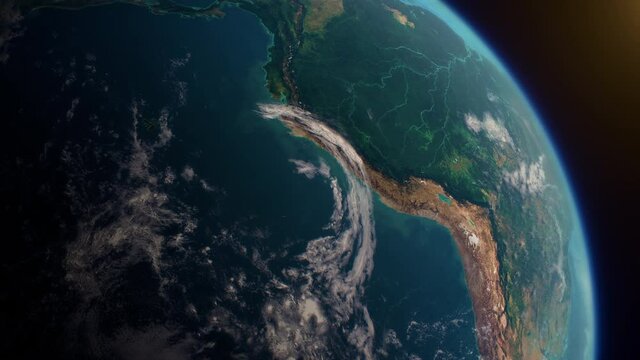 Rainforest of Amazon in South America from the space view, realistic planet Earth rotation