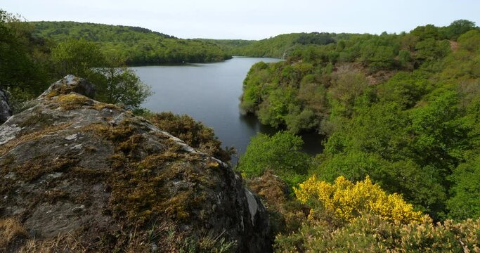 The lake Guerledan, Saint Aignan and Mur de Bretagne, Morbihan and Cotes d Armor department, Brittany in France