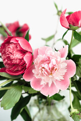 Bunch of peonies close up. Bouquet of pink flowers. Abstract floral background.                
