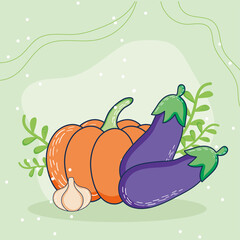 pumpkin , eggplants and garlic