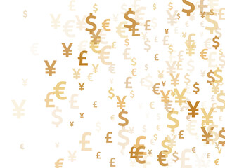Euro dollar pound yen gold icons scatter currency vector design. Income concept. Currency tokens