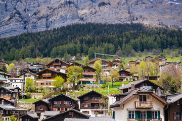 Fototapeta na wymiar small cozy village high in the Swiss Alps