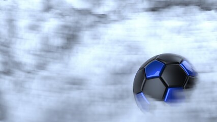 Fototapeta na wymiar Black-Blue Soccer ball with dark foggy smoke background. 3D sketch design and illustration. 3D high quality rendering.