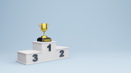 winner podium with Gold Trophy Cup 3d rendering