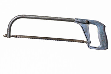 A saw with a blade for cutting metal. Tools used in a locksmith's shop.