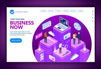 Business isometric people working together and developing a successful business strategy, Marketing and finance vector isometric concept, Vector illustration