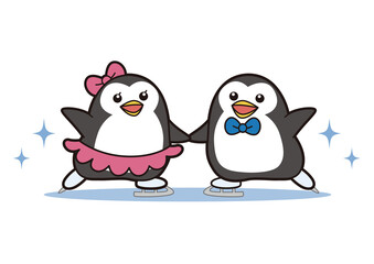 フィギュアスケートをするペンギンのペア