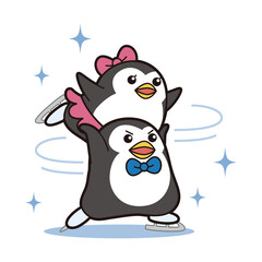 フィギュアスケートをするペンギンのペア
