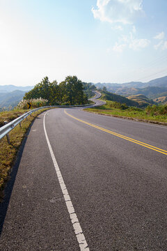 Road on the nountain, Hill road and the sky and forest