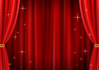 高級感のあるキラキラしたレッドカーテンのイラスト(ベクターあり)	