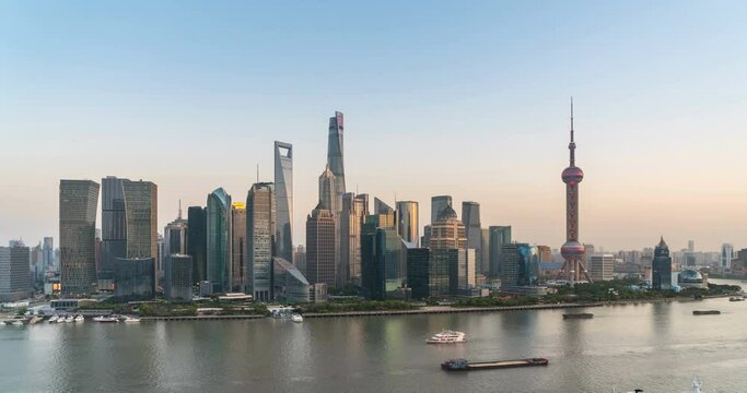 time lapse of shanghai lujiazui financial center at dusk