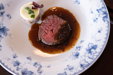 The main dish is sauteed beef fillet