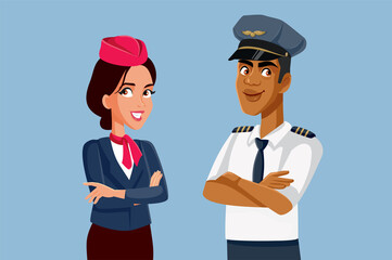 Airline Workers Pilot and Stewardess Standing Together