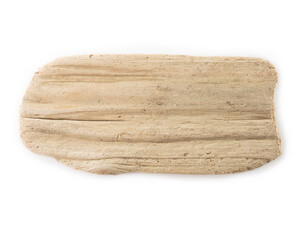 Flat piece of driftwood isolated on white.