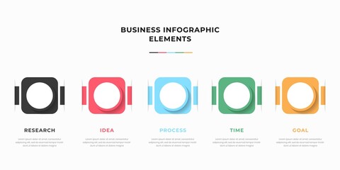 Obraz premium Presentation business infographic template with 5 options or steps. Modern infographic design template. Creative concept of five stages of business project