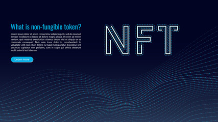 Fototapeta premium NFT concept, blockchain technology, cryptocurrency. Non-fungible token Work. Futuristic background, with elements in techno style microchips. Banner template design for web. Copyspace.