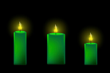 Modern green candles, great design for any purposes. Romantic background. Vector illustration. Stock image.