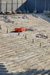 Vertical shot of the fence in Cologne cathedral renovation construction site - obrazy, fototapety, plakaty