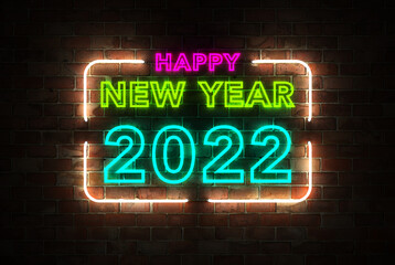 Fototapeta premium New Year 2022 Creative Design Concept with neon Light- 3D Rendered Image 