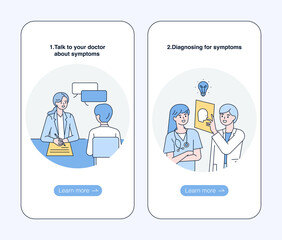 Professional doctors are consulting and discussing while looking at x-rays.Mobile app page concept design template. flat design style minimal vector illustration.