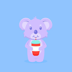 Cute Koala Drink Coffee Cartoon