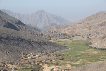 Fertile valley in the Musandam mountains near Khasab, Oman.