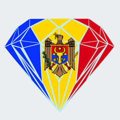 Crystal gem jewelry with the flag of the Republic of Moldova. Flat style logo symbol. 