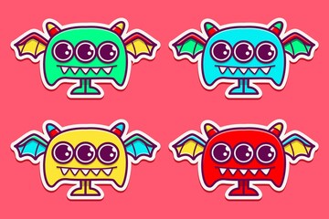 cute monster cartoon doodle illustration design for coloring, backgrounds, stickers, logos, symbol, icons and more