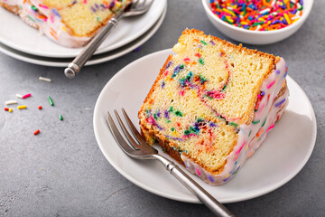 Celebration funfetti birthday pound cake with sprinkles