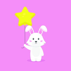 Cute Rabbit Holding Balloon Free Vector