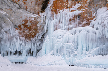 Fototapeta na wymiar Beautiful landscape of an ice formation such as Ice spike and Icicle forming in a temperature below 0 °C in lake Baikal, Russia.