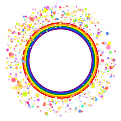Flag LGBT icon, round frame with confetti. Template design, vector illustration. Love wins. LGBT symbol in rainbow colors. Gay pride collection