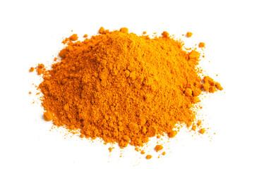 Turmeric powder (Curcuma) on white background. herbal
