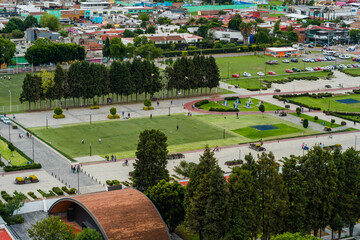 Park and car park top view, Cholula, Mexico.