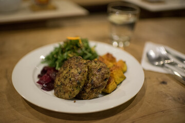 Game meat cuisine with vegetables, New Zealand Restaurant