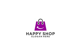 happy shop logo with shopping bag with happy face
