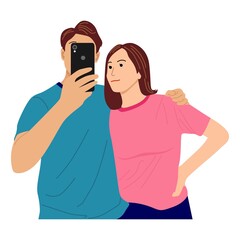 Couple in love. Boy selfie with girl