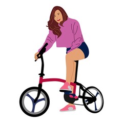 Fototapeta na wymiar Vector character design on adult young woman riding bicycles. Stylish female hipsters on bicycle