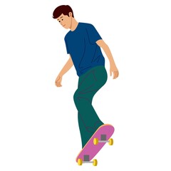 Fototapeta na wymiar Boy Skateboarding in Park, Vector Illustration of a teenager playing skateboard