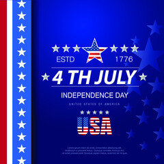Obraz na płótnie Canvas 4th of July banner Vector illustration. Independence Day, US flag with 4th of July on blue background.