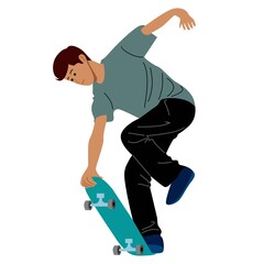 Obraz premium Boy Skateboarding in Park, Vector Illustration of a teenager playing skateboard