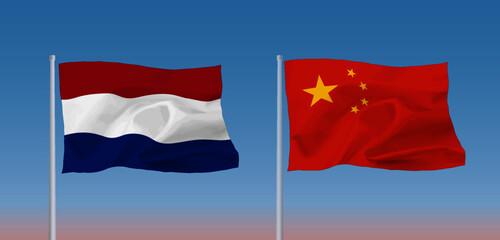 中国とオランダの国旗