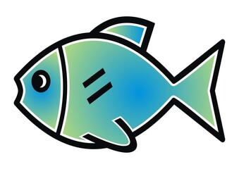 Fish, blue and green colors, vector icon on white background, isolated object