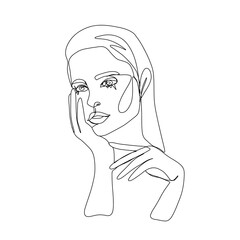 One line woman portrait in contemporary abstract style.
