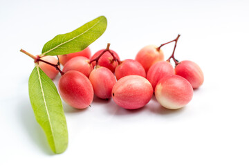 Bengal Currant, a berry the size of a berry with leaves on a white background and blank space.